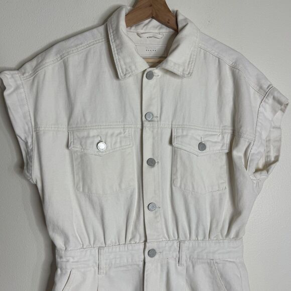 BLANKNYC Romper Womens Medium Off White Denim Short Sleeve Button Front Pockets - Picture 2 of 10